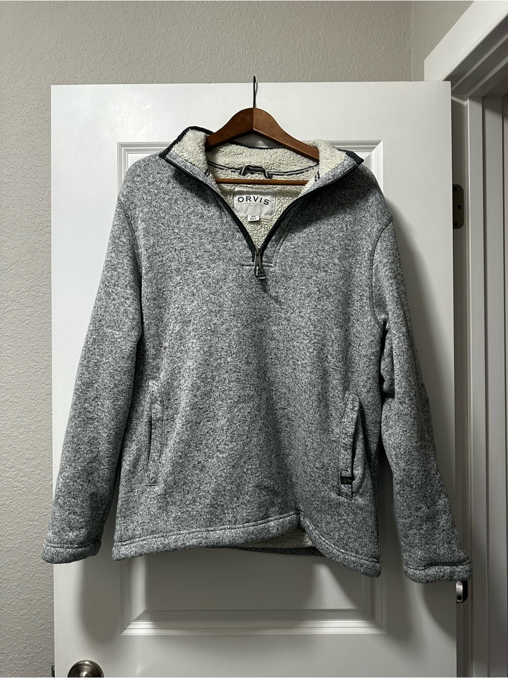 Orvis Gray Half-Zip Sherpa-Lined Pullover Jacket